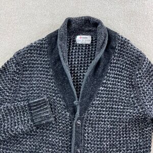 Rag & Bone Cardigan Mens L Black White Shawl Collar Waffle Knit Wool Blend